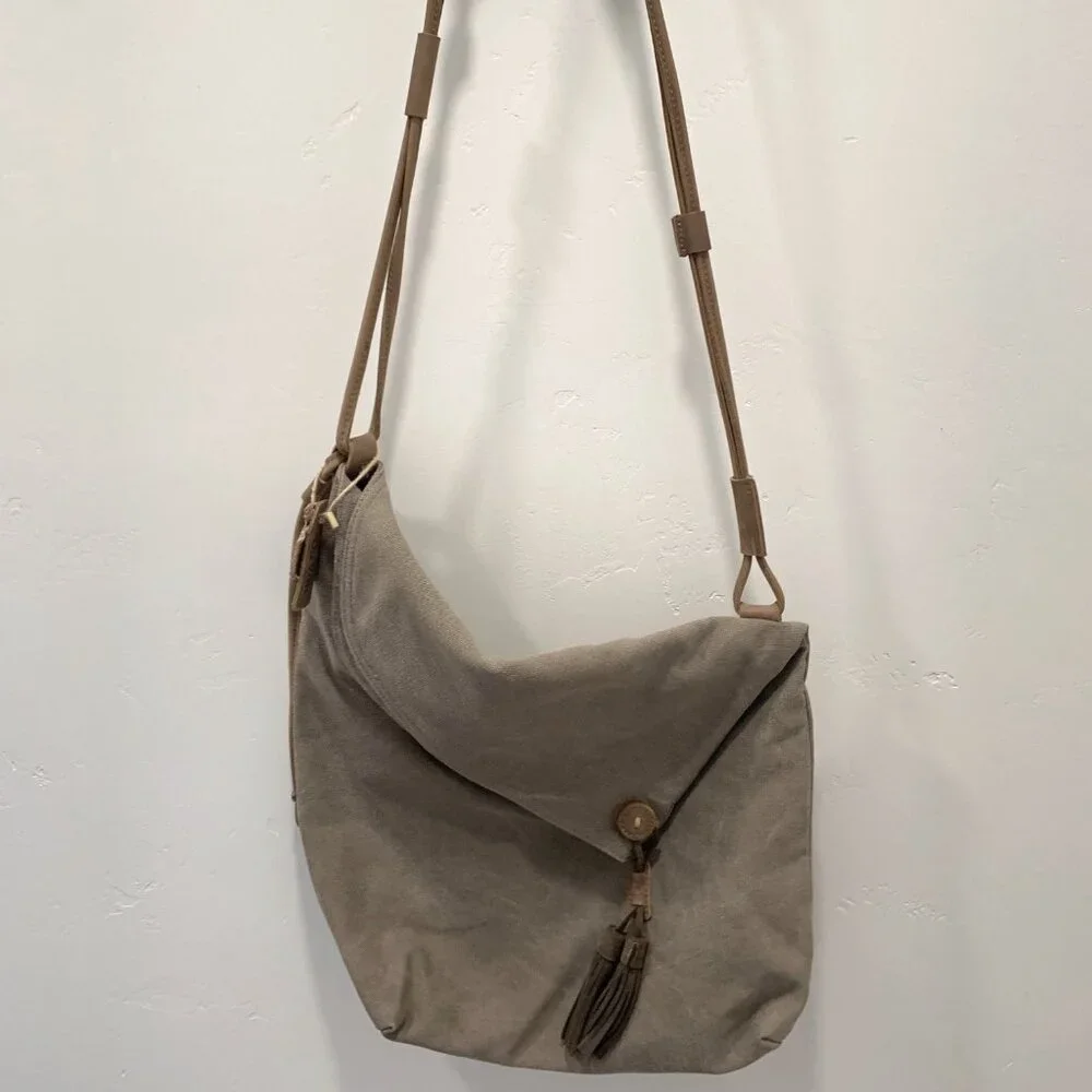 DeVan Canvas & Leather Crossbody Bag BOHO Minimalist - Picture 2 of 6